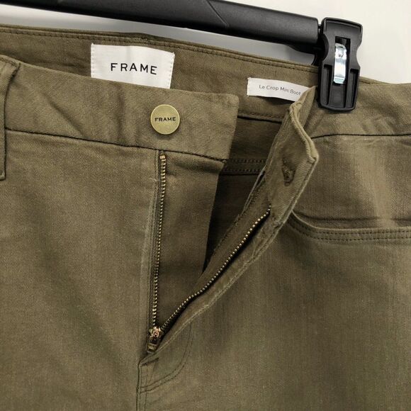 FRAME Le Crop Mini Boot 33 Bootcut High Rise Waisted Coated Denim Jeans Green - Picture 5 of 8